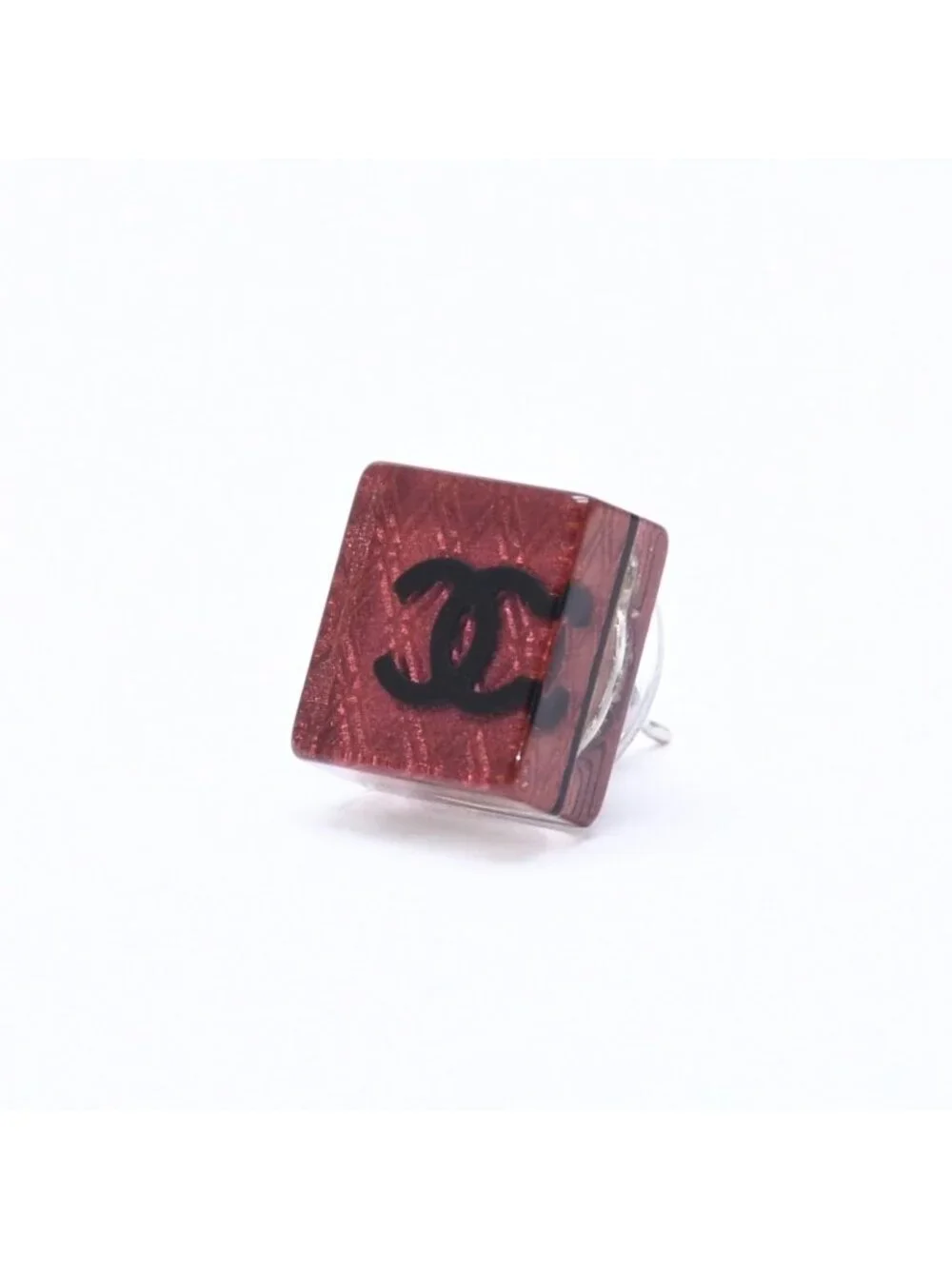 Chanel CC Logo Square Earrings 15 Resin Metal Clear